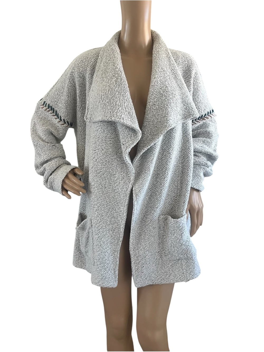 Lucky Brand Light Gray Bouclé Open-Front Cardigan
